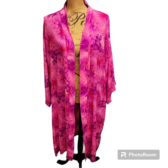 Hibiscus Collection Hawaii 100% Rayon Beach cover / Kimono style robe Pinks - Picture 7 of 7